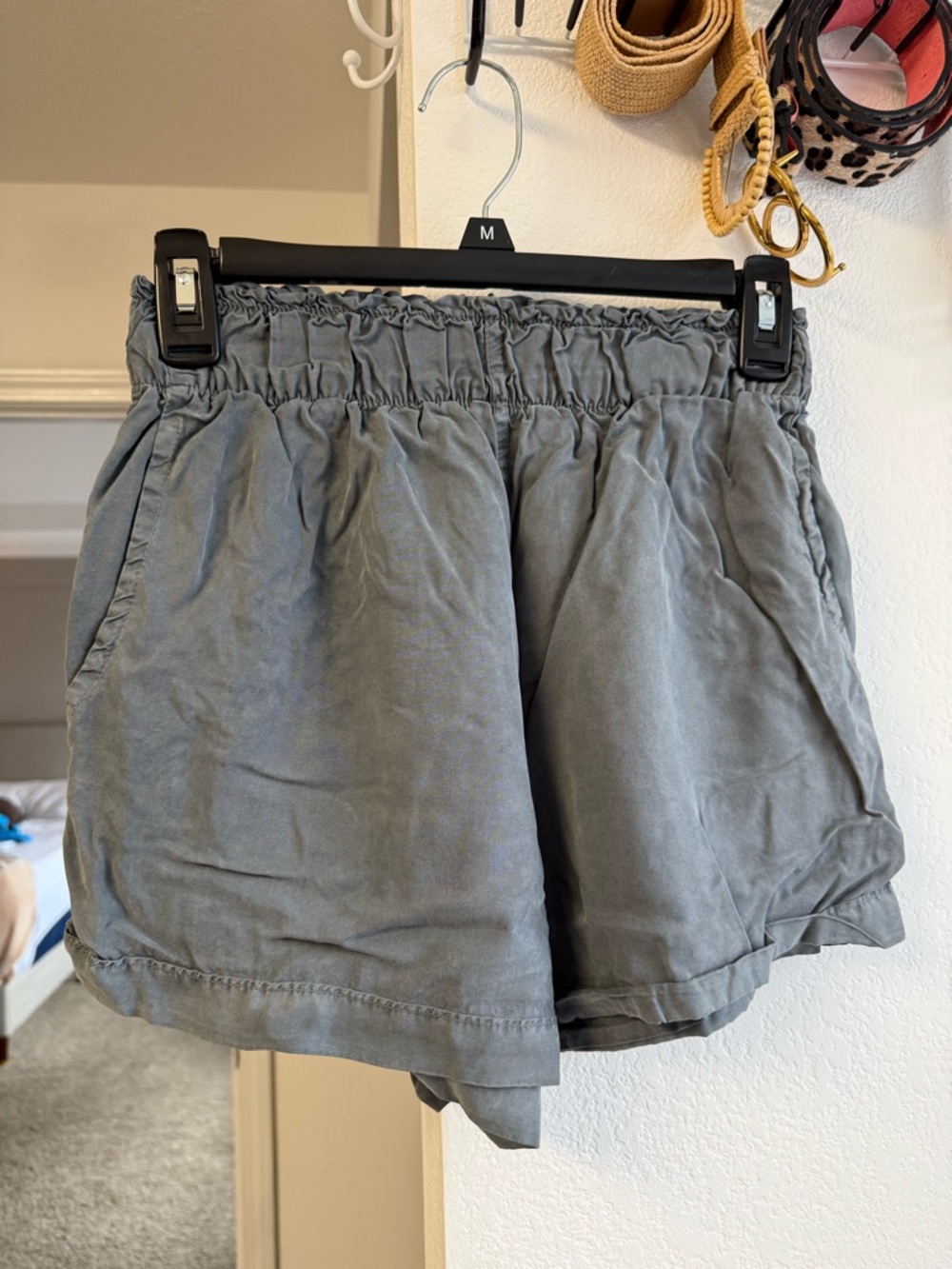 Small Altar'd State Gray High-Waist Paperbag Shorts